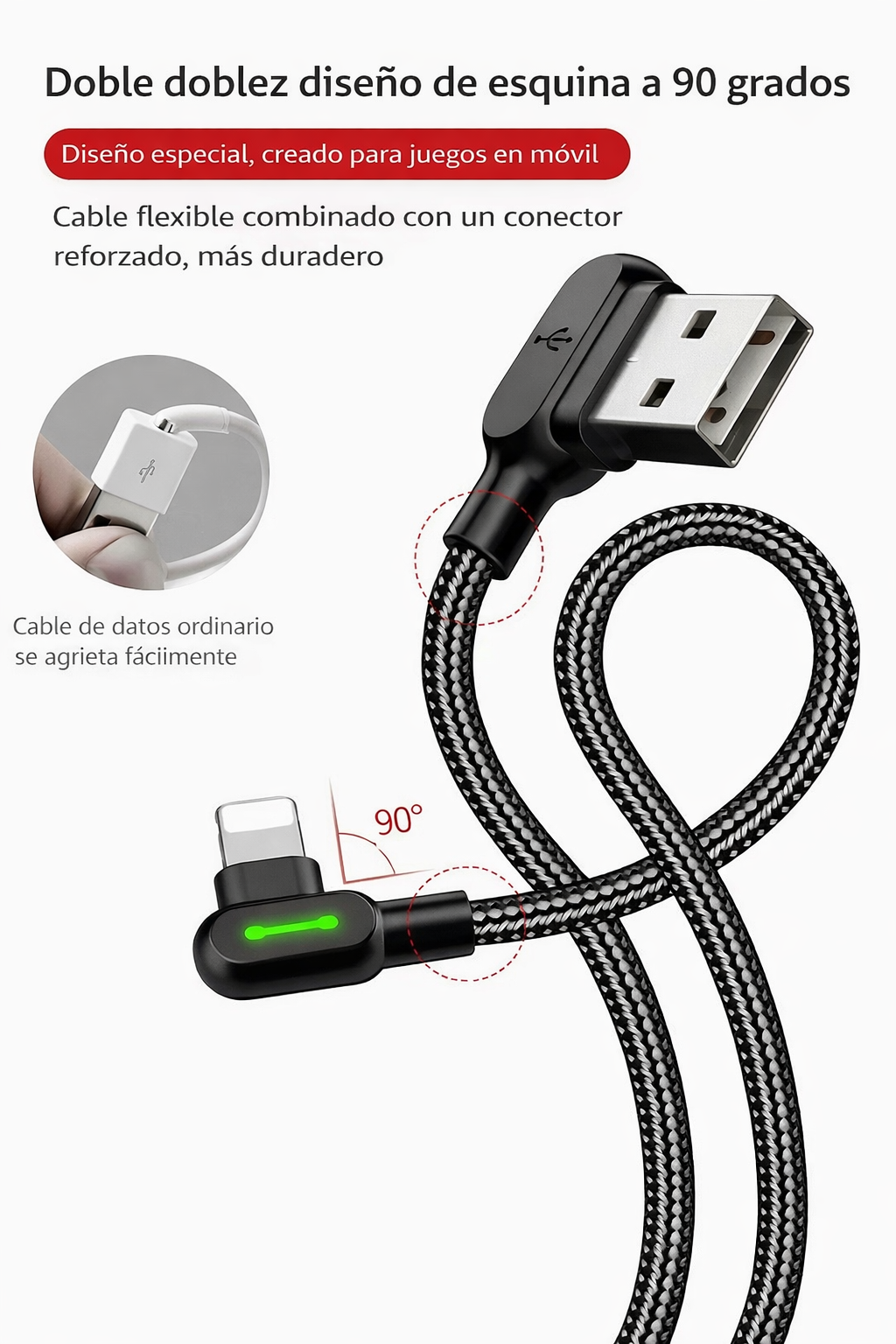 Cable Para iPhone USB - Lightning Gamer 90º Largo 1.8m Carga Rapida y Datos Mcdodo