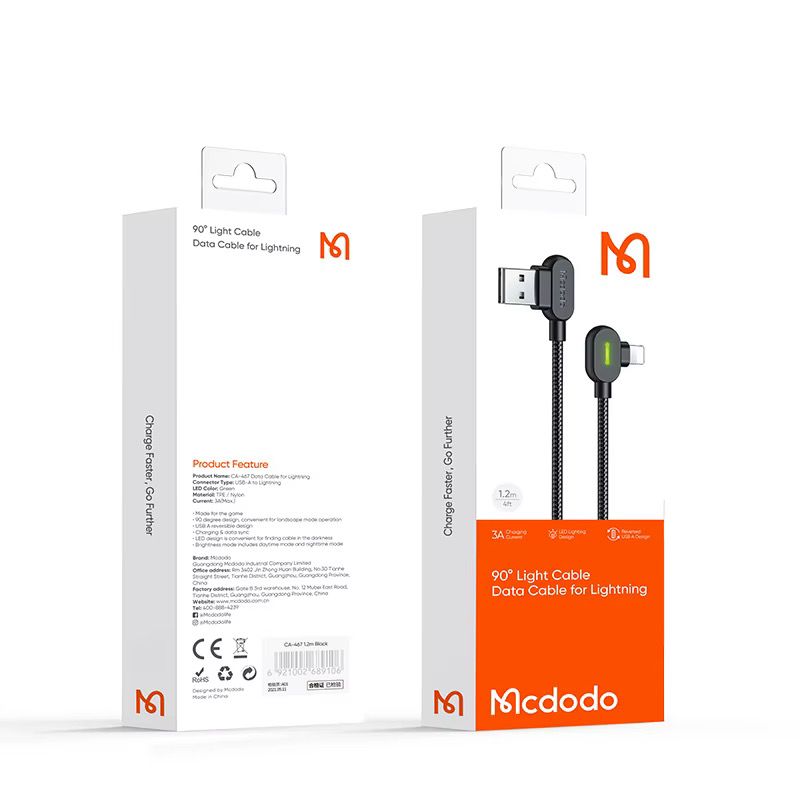 Cable Para iPhone USB - Lightning Gamer 90º Largo 1.8m Carga Rapida y Datos Mcdodo