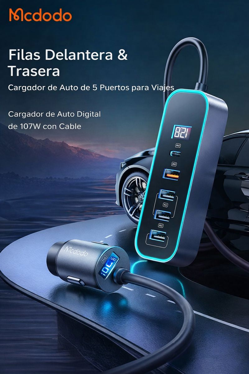 Cargador De Carro Carga Super Rapida 5 En 1 Tipo C Usb 107w
