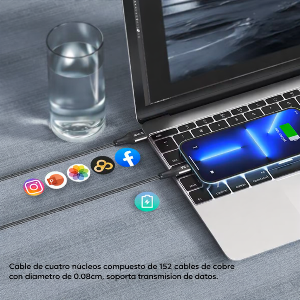 Cable Usb Para iPhone 11 12 13 14 Trenzado 3 Metros Carplay