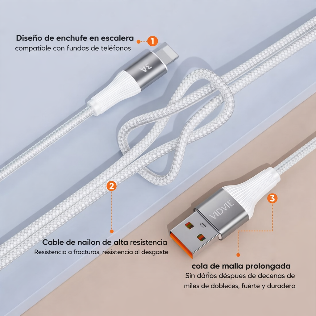 Cable Usb Para iPhone 11 12 13 14 Trenzado 3 Metros Carplay