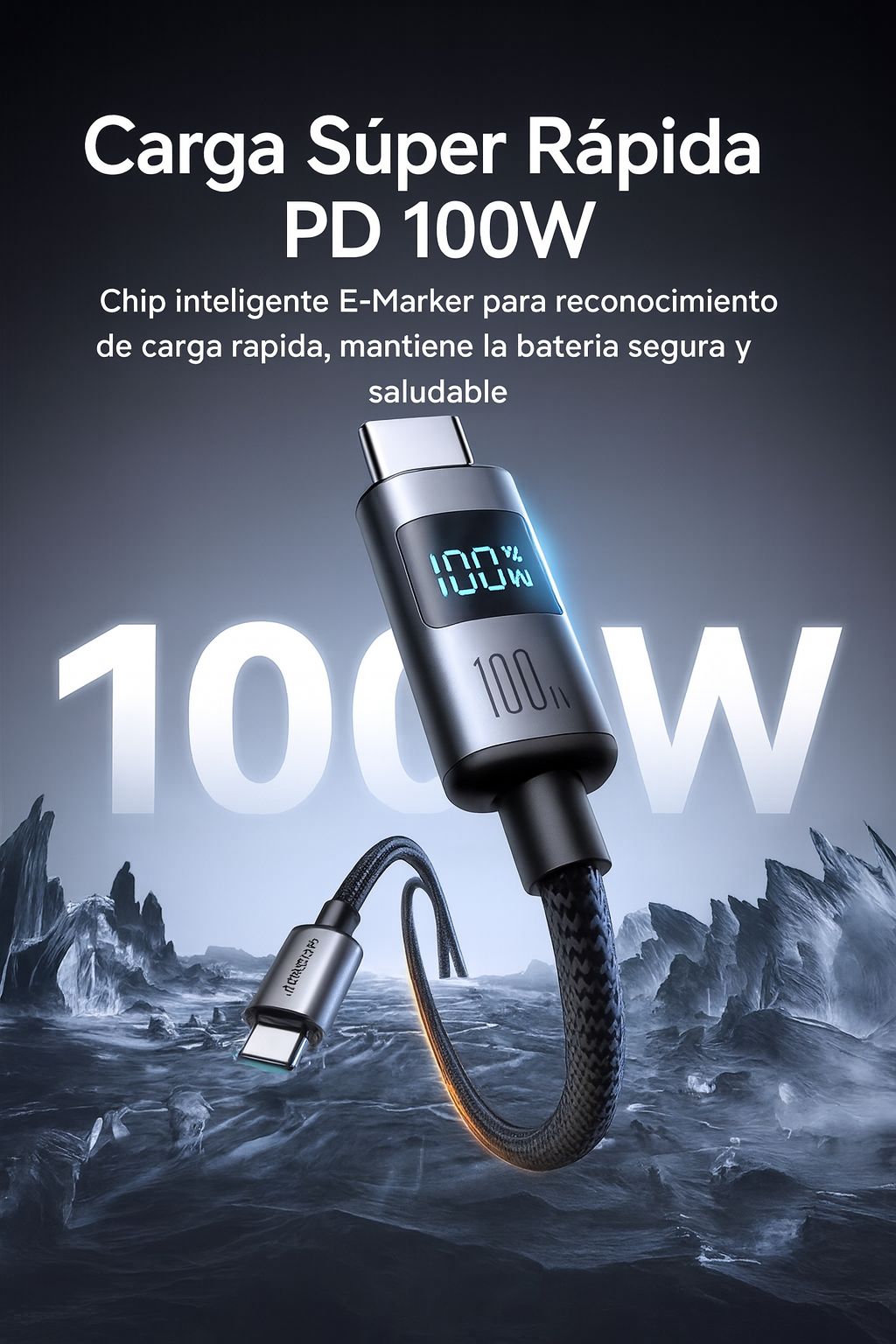 Cable Joyroom Usb Tipo C 100w Carga Rapida Pantalla Led 1,2 Metros