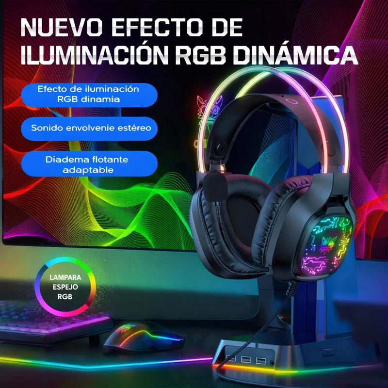 Audífonos Gamer Onikuma X22 Rgb Microfono Para Pc Xbox Ps5 Negro