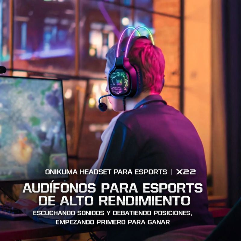 Audífonos Gamer Onikuma X22 Rgb Microfono Para Pc Xbox Ps5 Negro