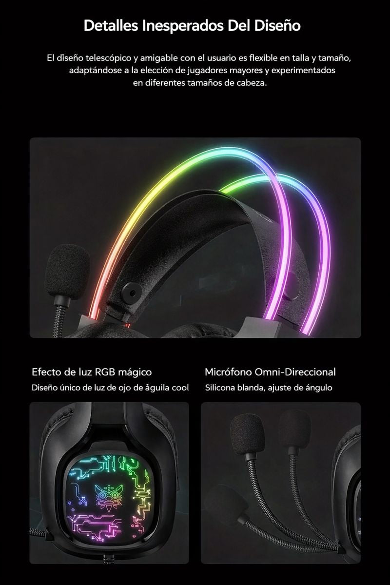 Audífonos Gamer Onikuma X22 Rgb Microfono Para Pc Xbox Ps5 Negro
