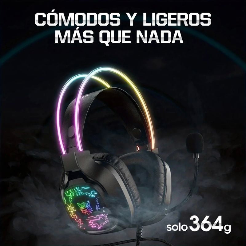 Audífonos Gamer Onikuma X22 Rgb Microfono Para Pc Xbox Ps5 Negro