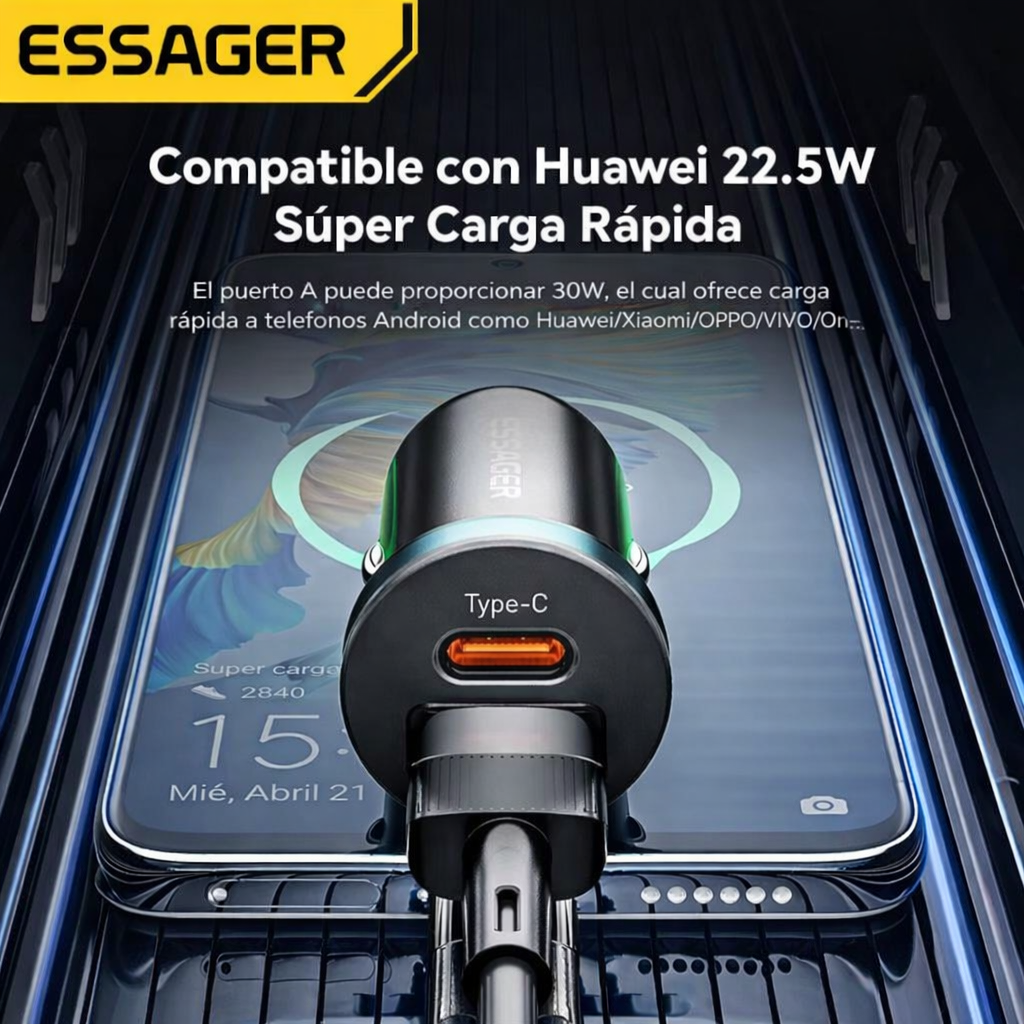 Cargador De Carro Carga Rapida 30w Usb Y Usb Tipo C