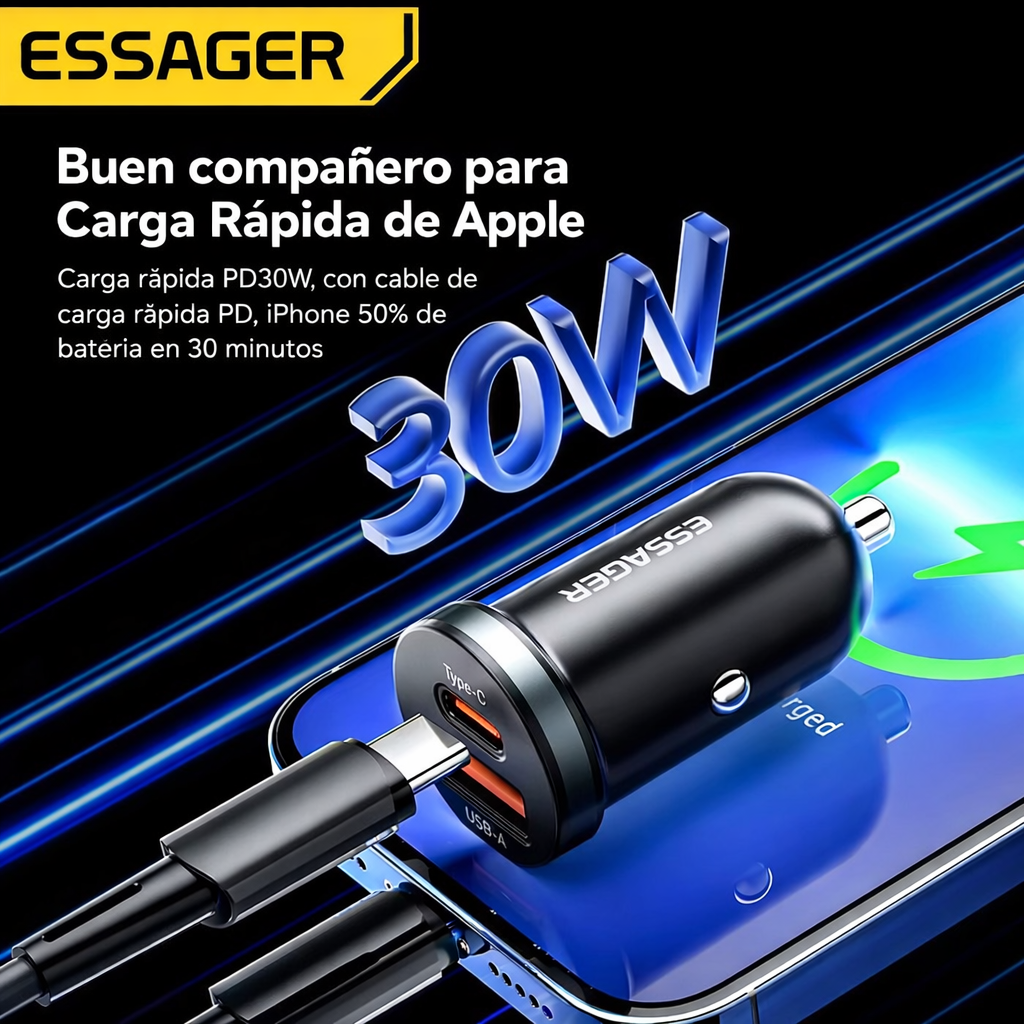 Cargador De Carro Carga Rapida 30w Usb Y Usb Tipo C